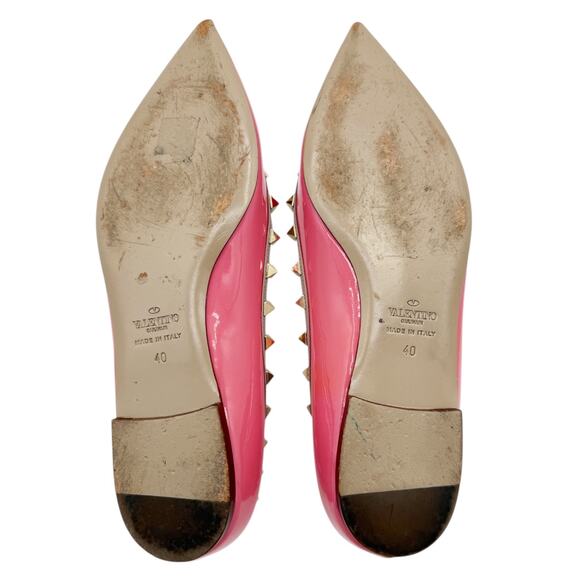 Valentino Garavani Rockstud Ballet Flat Shoes Pink Patent Leather Size 40 US 10 - Picture 11 of 15